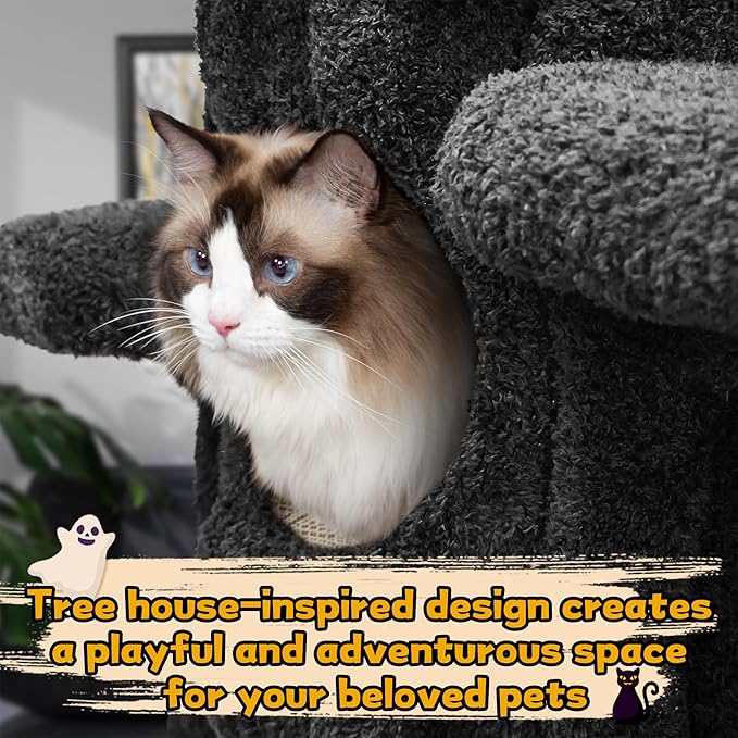 Luxury Cat Tree Tower for Indoor Cats,88.6" Tall Cat Tree,Multi-Level Furniture Activity Center with Scratching Posts Stand House Condo Funny Toys Kittens Pet Play House, Black-Mewly Pet