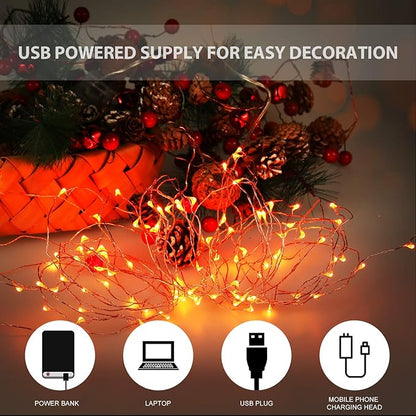 Halloween USB LED Fairy String Light, 1 Pack Copper Wire Fairy Lights for Indoor, Bedroom Festival Christmas Wedding Party Patio Decorative Window with USB Interface (32ft./10M,Orange)