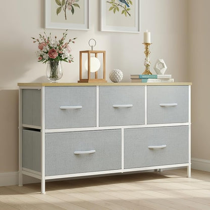 OLIXIS Dresser for Bedroom with 5 Drawers, Wide Chest of Drawers, Fabric Bedroom Dresser with Drawer Organizer, Storage Organizer Unit with Fabric Bins for Closet, Living Room, Hallway, Classic Black