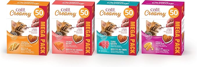 Catit Creamy Lickable Cat Treat, Healthy Cat Treat, Salmon, 50 Pack-Mewly Pet