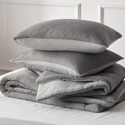 Bedsure King Comforter Set - Cooling and Warm Bed Set, Light Grey Reversible Bedding for All Season, 3 Pieces, 1 King Size Comforter (102"x90") and 2 Pillow Cases (20"x36")