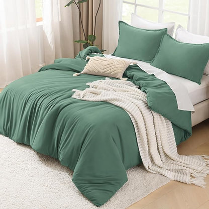 Litanika Comforters King Size Haze Green, 3 Pieces Lightweight Solid Bedding Set & Collections, All Season Fluffy Bed Set (104x90 Inches Comforter & 2 Pillowcases)