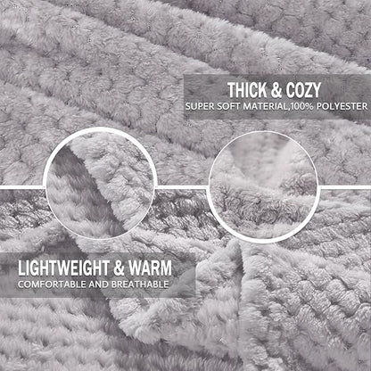 Exclusivo Mezcla Fleece Bed Blanket Twin Size, Super Soft and Warm Blankets for Couch, Sofa and Bed Waffle Textured, Cozy, Fuzzy and Lightweight (Light Grey, 60x80 inches)
