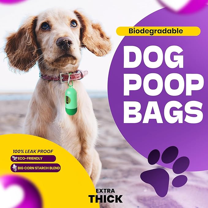Dog Poop Bags-150 Counts with Holder (10 Rolls), Biodegradable Poop Bags, Eco-friendly and Easy to Open, Thick Dog Waste Bags (Green)-Mewly Pet