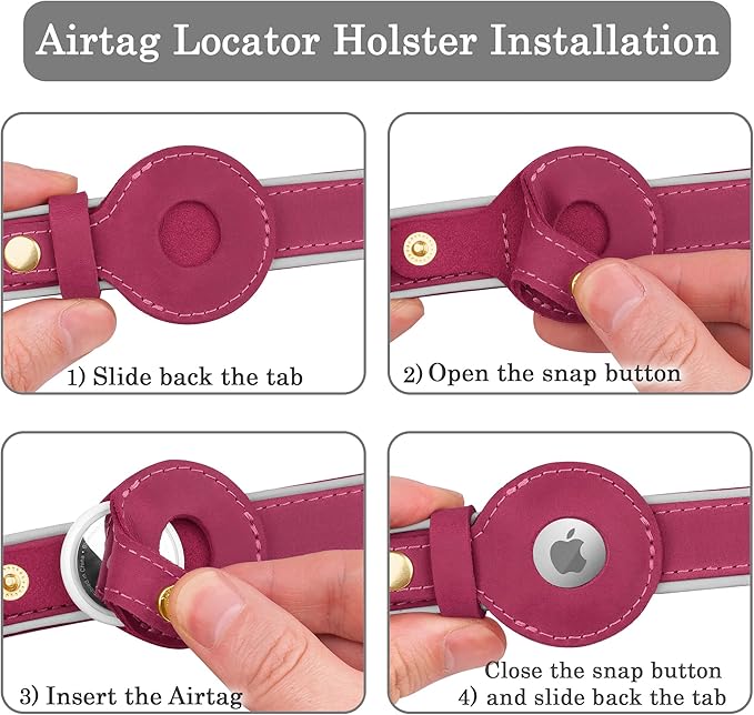 OOPSDOGGY Reflective Geniune Leather Airtag Dog Collar Soft Padded Collars for Small Medium Large Breed Dogs Puppy, 4 Sizes, 7 Colors (Pink, XLarge, 19"-24")-Mewly Pet