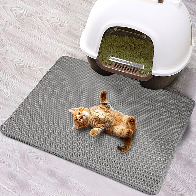 Cat Litter Mat Double Layer Waterproof Urine Proof Trapping Mat 2 Pack (Gray, 24x15 Inch)-Mewly Pet