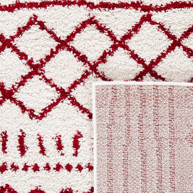 SAFAVIEH Arizona Shag Collection Accent Rug - 3'2" x 5', Ivory & Red, Moroccan Design, Non-Shedding & Easy Care, 1.6-inch Thick Ideal for High Traffic Areas in Entryway, Living Room, Bedroom (ASG741P)
