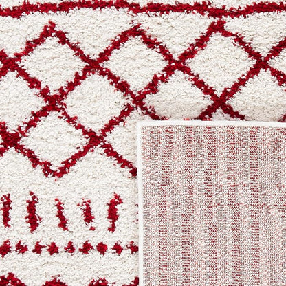 SAFAVIEH Arizona Shag Collection Accent Rug - 3'2" x 5', Ivory & Red, Moroccan Design, Non-Shedding & Easy Care, 1.6-inch Thick Ideal for High Traffic Areas in Entryway, Living Room, Bedroom (ASG741P)