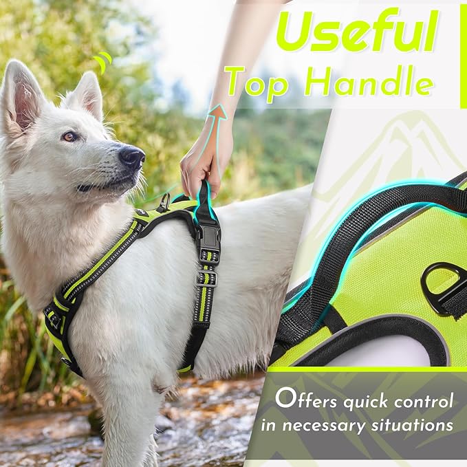 Eagloo Dog Harness Large Breed, No Pull Service Vest with Reflective Strips and Control Handle, Adjustable and Comfortable for Easy Walking, No Choke Pet Harness with 2 Metal Rings, Green, XL-Mewly Pet