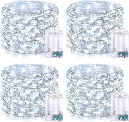 JMEXSUSS 4 Pack 50 LED White Christmas Fairy Lights Battery Operated - 16.1ft Mini Twinkle Lights Indoor Outdoor Waterproof for Dorm Garden Patio Party Wedding Birthday Holiday Decorations