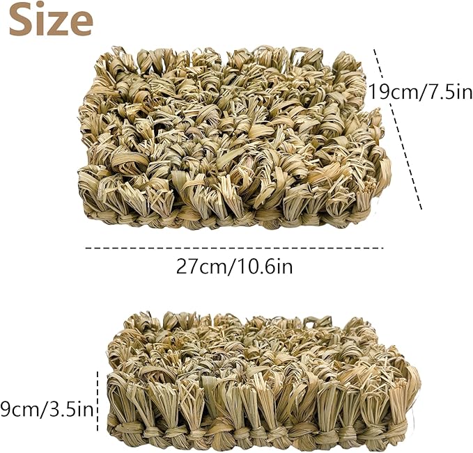Hamiledyi Rabbit Grass Bed 2PCS Guinea Pig Hay Mat Bunny Natural Straw Woven Bed Rabbit Handmade Bedding Sleeping Grinding Nesting and Chewing Toy for Rabbit Guinea Pig Chinchilla Hedgehog Hamster-Mewly Pet