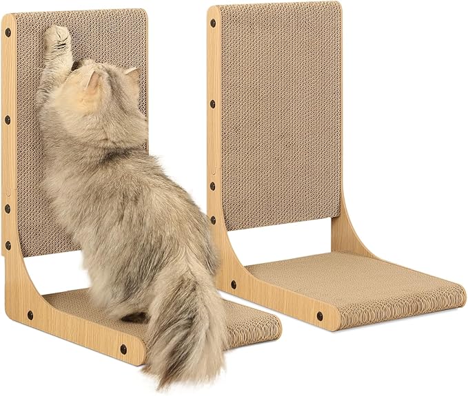 2-Pack Cat Scratching Board, 19.7'' Tall Cardboard L Shape Vertical Cat Scratchers for Indoor Cats, Cat Scratching Post for Wall and Couch, Medium-Mewly Pet