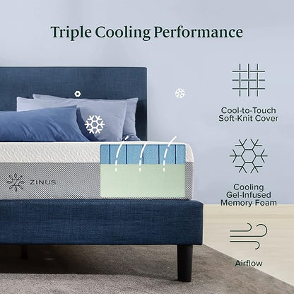 ZINUS 8 Inch Ultra Cooling Gel Memory Foam Mattress, Twin, Cool-to-Touch Soft Knit Cover, Pressure Relieving, CertiPUR-US Certified, Mattress in A Box, All-New, Made in USA