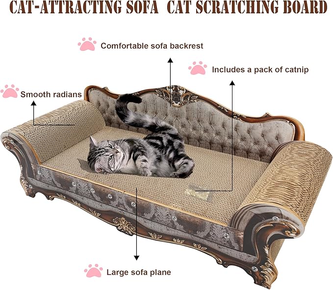 Sofa Shaped Scratching Couch,Thick Scratching Cardboard, Lounge Bed for Indoor Rest&Play, Sofa Scratcher Pad (39.4" L X 14.4 "W X 14" H)-Mewly Pet