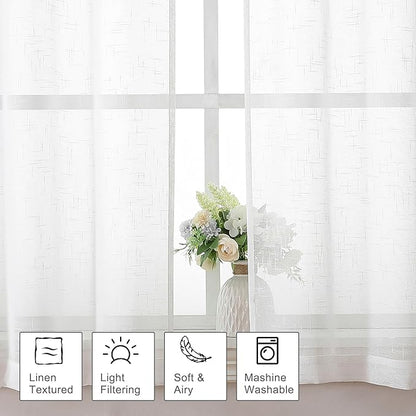 Aiyufeng 24 inch Length 2 PCS Semi Sheer Linen Curtains, Faux Linen Textured Burlap Short Tier Farmhouse Cafe Curtains for Small Windows, 30Wx24L inch