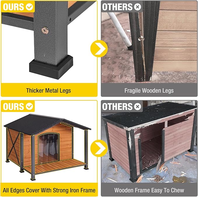 Aivituvin Outdoor Dog House with Chewproof Strong Metal Frame Outside Dog Kennel Weatherproof for Medium to Large Dogs, (41.5" L x 41.4" D x 34.1" H)-Mewly Pet