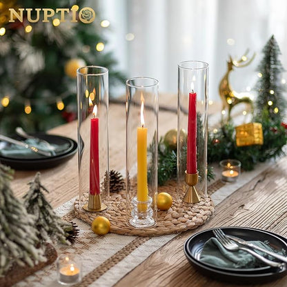 NUPTIO Hurricane Glass Candle Holder: 2.5 x 12 inches Open Ended Cylinder Chimney Replacement for Taper Candles - Bulk Clear Candlestick Holders Sleeve for Christmas Fireplace Decor