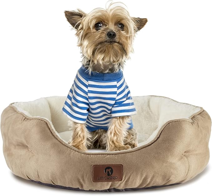 Asvin Medium Dog Bed for Medium Dogs, Cat Beds for Indoor Cats, Pet Bed for Puppy and Kitty, Extra Soft & Machine Washable with Anti-Slip & Water-Resistant Oxford Bottom, Light Brown, 25 inches-Mewly Pet