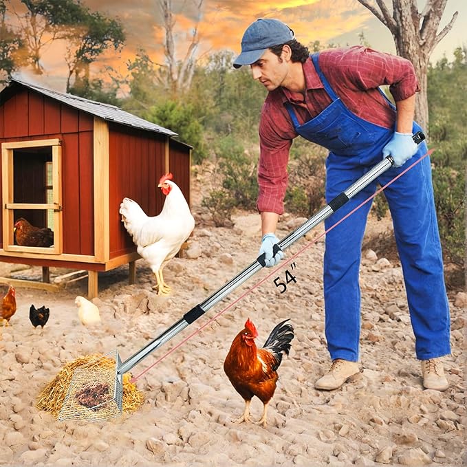 10inch Metal Chicken Poop Scooper with 54-Inch Long Handle for Coop Cleaning-Mewly Pet