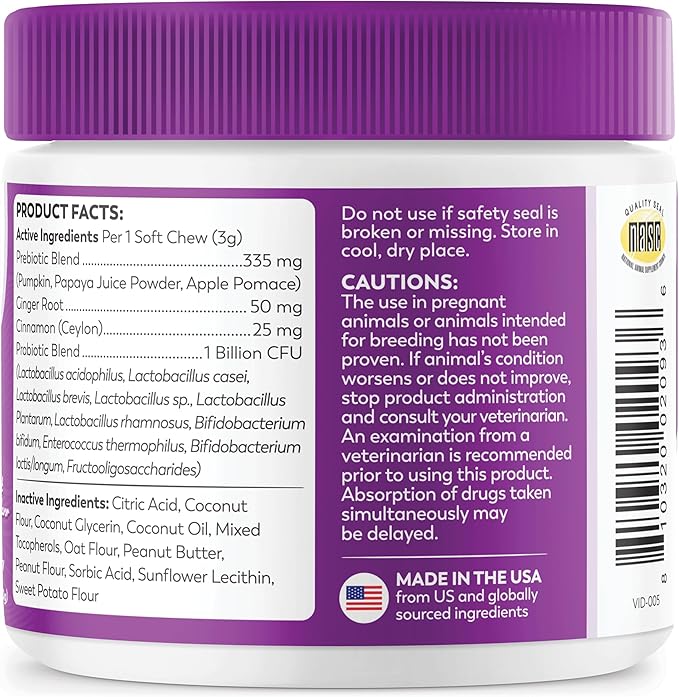 Dr. Harvey's Digestive Probiotic Soft Chews for Dogs, 7 Probiotics for Gut Health, Diarrhea and Bowel Support, Peanut Butter Flavor (90 Chews)-Mewly Pet