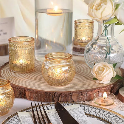 DARJEN 12Pcs Gold Votive Candle Holders - Glass Candle Holder for Table Centerpiece, Tea Lights Candle Holders for Home, Party & Wedding Shower Decoration