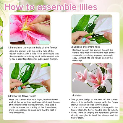 ASTRYAS 18 Heads Artifical Lily Flowers, Pink Artificial Stargazer Lilies with 18 Heads Full Bloom Lily & 6 Buds-Faux Lilies Flowers for Home Hotel Flower Arrangement Party Decor Cemetery（2PCS, Pink