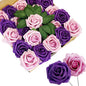 Purple Artificial Roses 50 PCS Flowers with Stem, Fake Rose Heads Bouquets for DIY Wedding Decorations Centerpieces Arrangements Party Home Garden Porch Window Decor