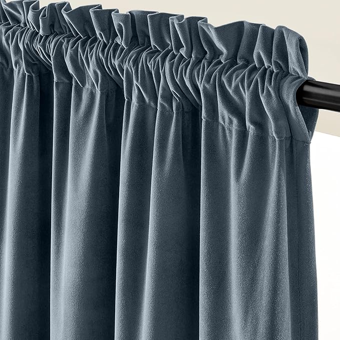 Lazzzy Velvet Blackout Curtains Thermal Insulated Room Window Drapes Super Soft Luxury Curtains for Living Room Bedroom Rod Pocket 2 Panels, Dark Slate, 62" W x 120" L