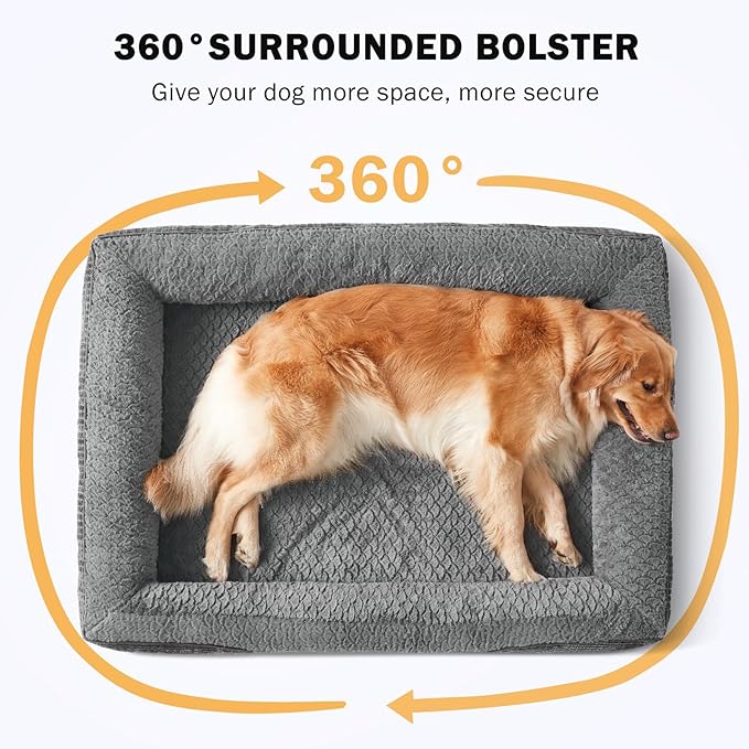 INVENHO Orthopedic Dog Beds Large Sized, XL Washable Egg-Crate Memory Foam Dog Couch Bed with Washable Removable Cover, Waterproof Lining and Nonskid Bottom-Mewly Pet