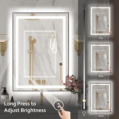 20"x 28" LED Bathroom Mirror with Black Frame, Bathroom Mirror with Lights Front and Backlit, Lighted Mirror Stepless Dimmable, Anti-Fog, Memory, LED Vanity Mirror with Lights 3 Colors