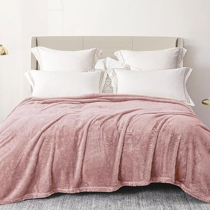 Exclusivo Mezcla Plush Fuzzy Fleece Bed Blanket Queen Size, Super Soft, Fluffy and Warm Blankets Suitable for All Seasons (Dusty Pink, 90x90 Inches)