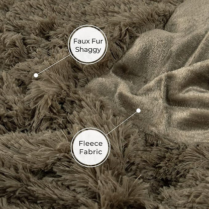 Tuddrom Decorative Extra Soft Faux Fur Throw Blanket 70"x78",Solid Reversible Fuzzy Lightweight Long Hair Shaggy Blanket,Fluffy Cozy Plush Fleece Comfy Microfiber Blanket for Couch Sofa Bed,Brown