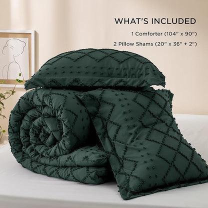 Bedsure King Comforter Set - Forest Green Comforter, Boho Tufted Shabby Chic Bedding for Kids, 3 Pieces Vintage Farmhouse Bed Set for All Seasons, Fluffy Soft Bedding with 2 Pillow Shams