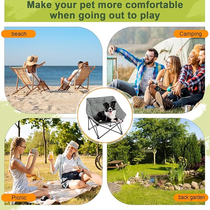 Portable Dog Camping Chairs for Dogs Raised Pet Bed for Outdoor Folding Chair Patio Lazy Puppy Cot Heavy Duty Pet Camping Gear(28x 24 x 22 Inches,Gray)-Mewly Pet