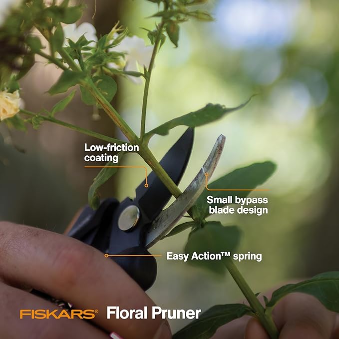 Fiskars Floral Pruning Shears - Plant Cutting Scissors/Garden Clippers For Deadheading and Working with Flowers - Black/Orange-Mewly Pet