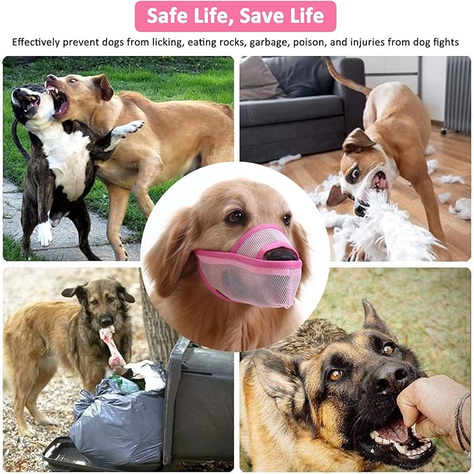 Crazy Felix Nylon Dog Muzzle for Small Medium Large Dogs Dachshund Beagle Poodle Labrador, Air Mesh Breathable and Drinkable Pet Mouth Guard for Anti-Biting Chewing Scavenging(XXXS, Pink)-Mewly Pet