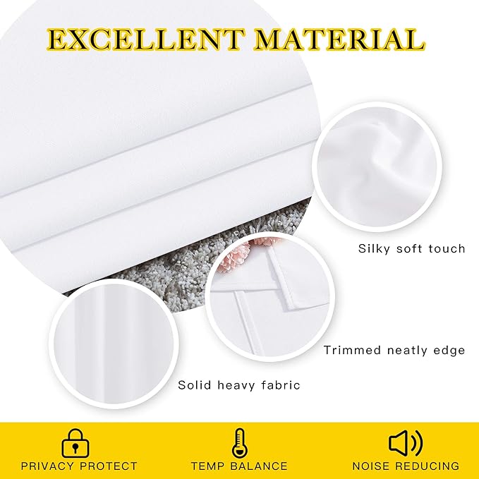 NICETOWN White Kitchen Curtains 36 inches Long, Modern Design Solid Grommet Thermal Insulated Window Treatments for Basement & Cafe, 2 Panels, W52 x L36