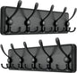 Dseap Coat Rack Wall Mounted - 5 Tri Hooks, Heavy Duty, Wooden Wall Coat Hanger Coat Hook for Clothes Hat Jacket Clothing, Black, Pack of 2