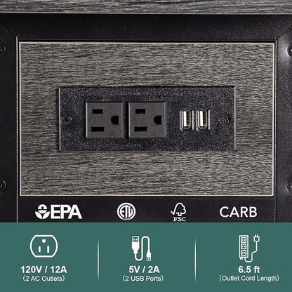 Yoobure End Table with Charging Station, Flip Top Side Table with USB Ports and Outlets, Sofa Couch Table Bedside Table for Living Room Bedroom, Narrow Nightstand with Storage Shelves for Small Space