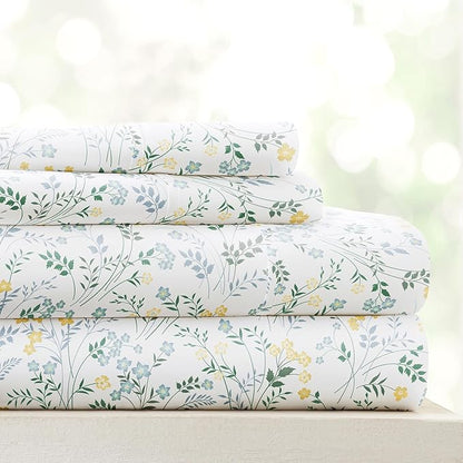 Linen Market Double-Brushed Patterned Microfiber Full Sheet Set 4 Piece – Oeko-TEX Certified Ultra Soft & Wrinkle-Free - 16" Deep Pocket Sheets - Easy Care Full Size - Wildflower Light Blue
