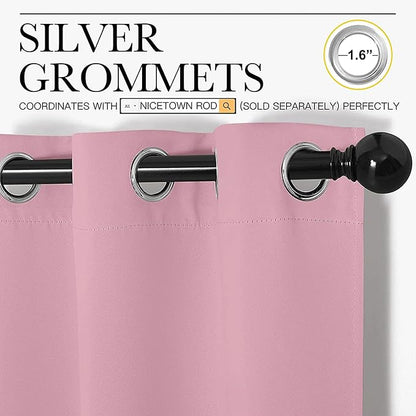 NICETOWN Blackout Curtain Panel Grommet - Home Decorations Thermal Insulated Solid Grommet Top Blackout Living Room Panels/Drapes for Gift (Crystal Pink, 1 Pair, 55 x 78-Inch)
