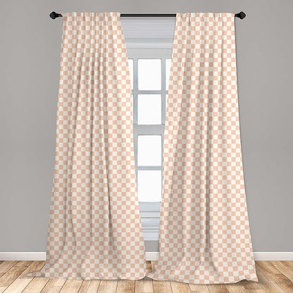 Ambesonne Geometric Curtains, Pale Salmon Colored Chess Table Like Modern Pink Color Squares Art Print, Window Treatments 2 Panel Set for Living Room Bedroom, Pair of - 28" x 95", Peach Cream