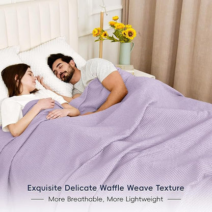 PHF Pre-Washed Cotton Waffle Weave Family Blanket,Oversized King Size 120"x 120"-Snag Proof Lightweight Breathable, 10'x 10' Huge Extra Large Big-Elegant Aesthetic Home Decoration Gift,Taro Purple