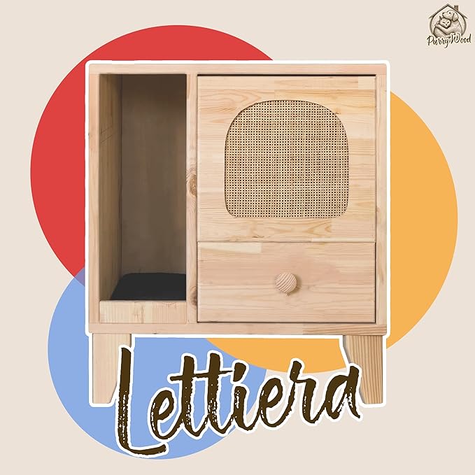 Cat Litter Box | Hidden Litter Box Furniture with Removable Divider | Wooden Cat Washroom Furniture | Indoor Cats House (Natural)-Mewly Pet