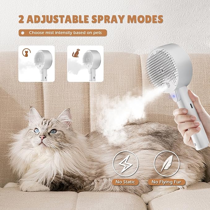 Cat Steam Brush,Cat Brushes for Indoor Cats, 4 In 1Spritz Spray Defur Comb, Cloud Care Shedding Control, Pet Grooming Brush for Long Short Hair Cats Dogs, Massage Clean Design Pet Steam Brushes-Mewly Pet