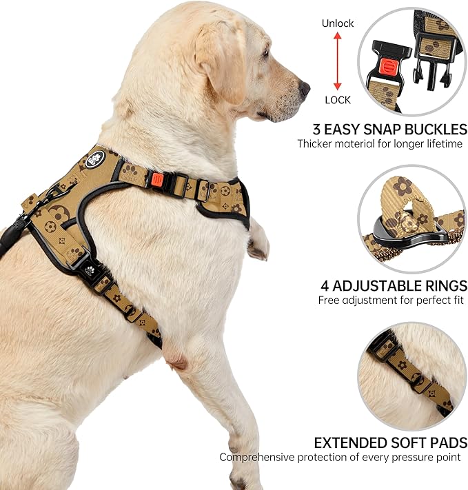 NESTROAD No Pull Dog Harness,Adjustable Oxford Dog Vest Harness with Leash,Reflective No-Choke Pet Harness with Easy Control Soft Handle for Small Dogs(Small,Light Brown)-Mewly Pet