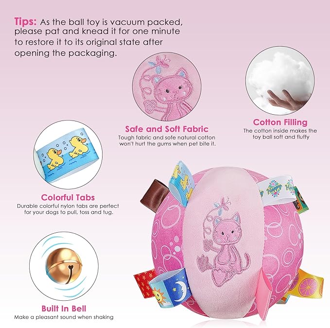 Dog Squeaky Plush Toy with Straps, 6-Inch Soft Stuffed Ball with Cotton Material and Bell Built-in, Pet Interactive Fetch Toy for Small to Large Dog-Mewly Pet