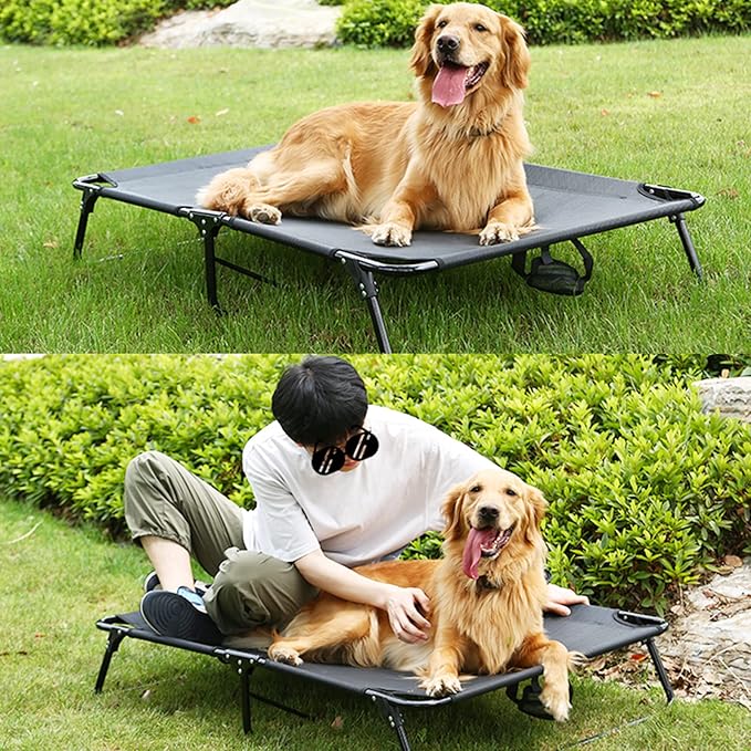 Elevated Raised Small Meduim Dog Bed Cots,Cooling Foldable No Assembly Need Pet Hammock Bed with Breathable Mesh, Indoor Outdoor Dog Pet Bed for Small Meduim Dogs, Chew Proof, Black-Mewly Pet