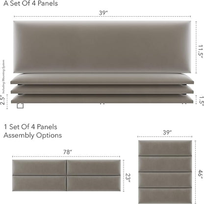 Vänt Upholstered Wall Panels - King/Cal King Size Wall Mounted Velvet Headboards - Velvet Sand Storm - Twin/King - Set of 4 Panels (Each Individual Panel 39"x11.5")