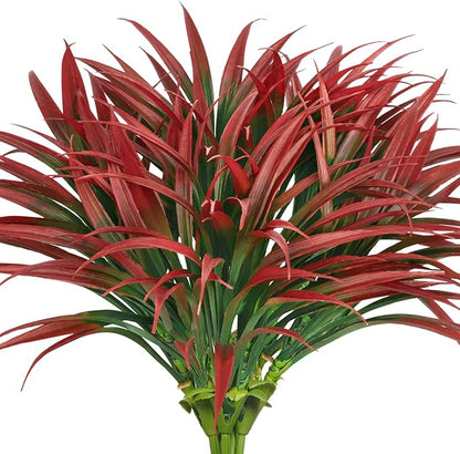 Ouddy Decor 20 Pcs Fake Outdoor Plants Artificial Grass Greenery Stems Faux Plastic Plants UV Resistant for Fall Indoor Outside Garden Hanging Planter Pathway Porch Patio Window Box Home Decor, Red